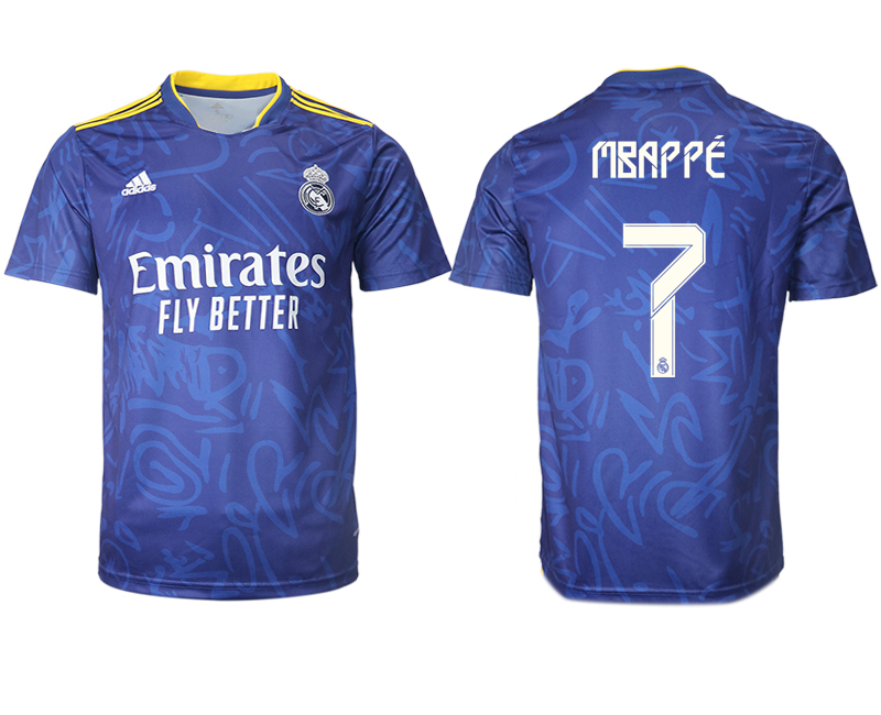 Men 2021-2022 Club Real Madrid away aaa version blue #7 Soccer Jersey1
